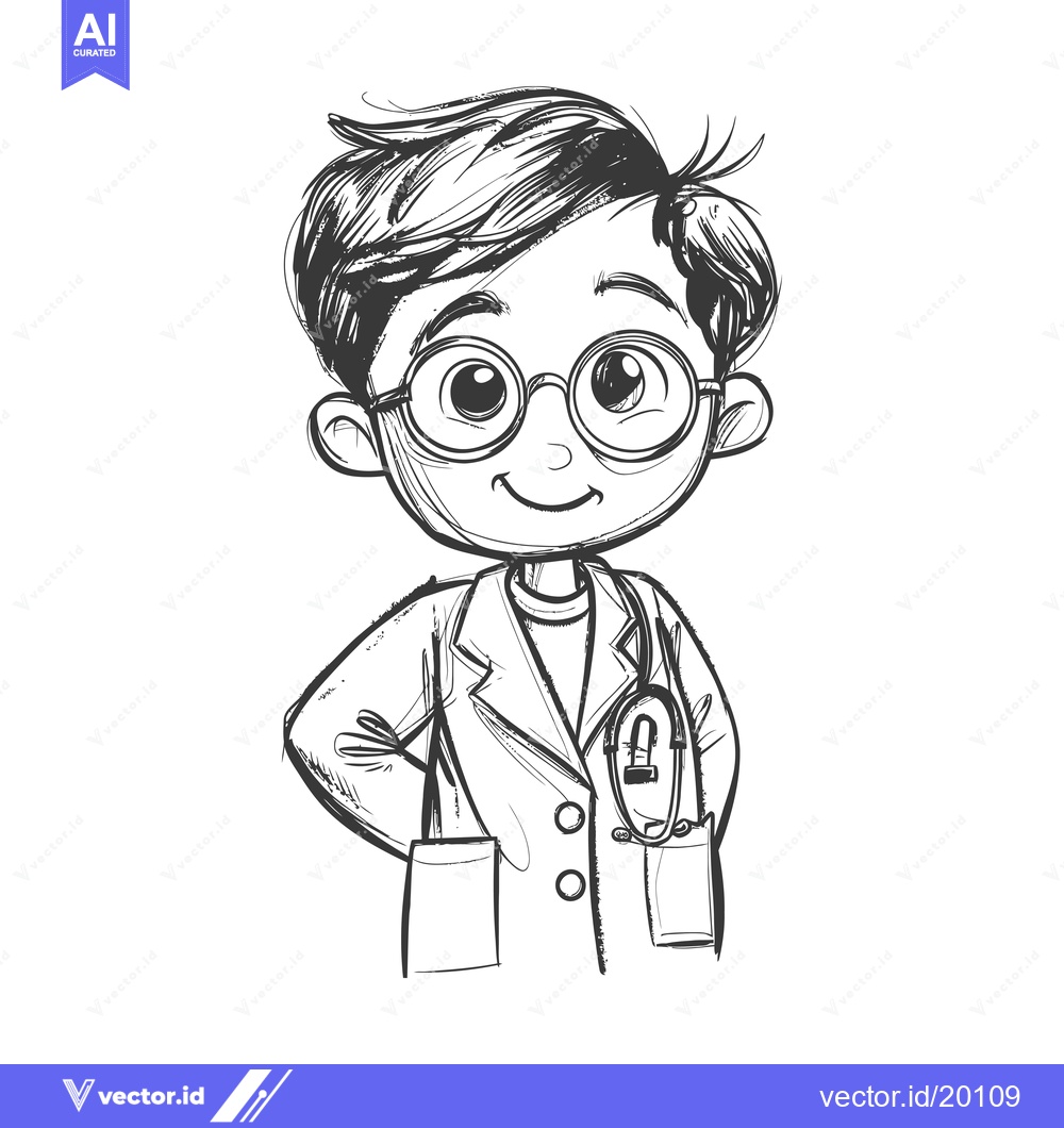 Premium Vector of A smiling young boy wearing a doctor's coat and stethoscope