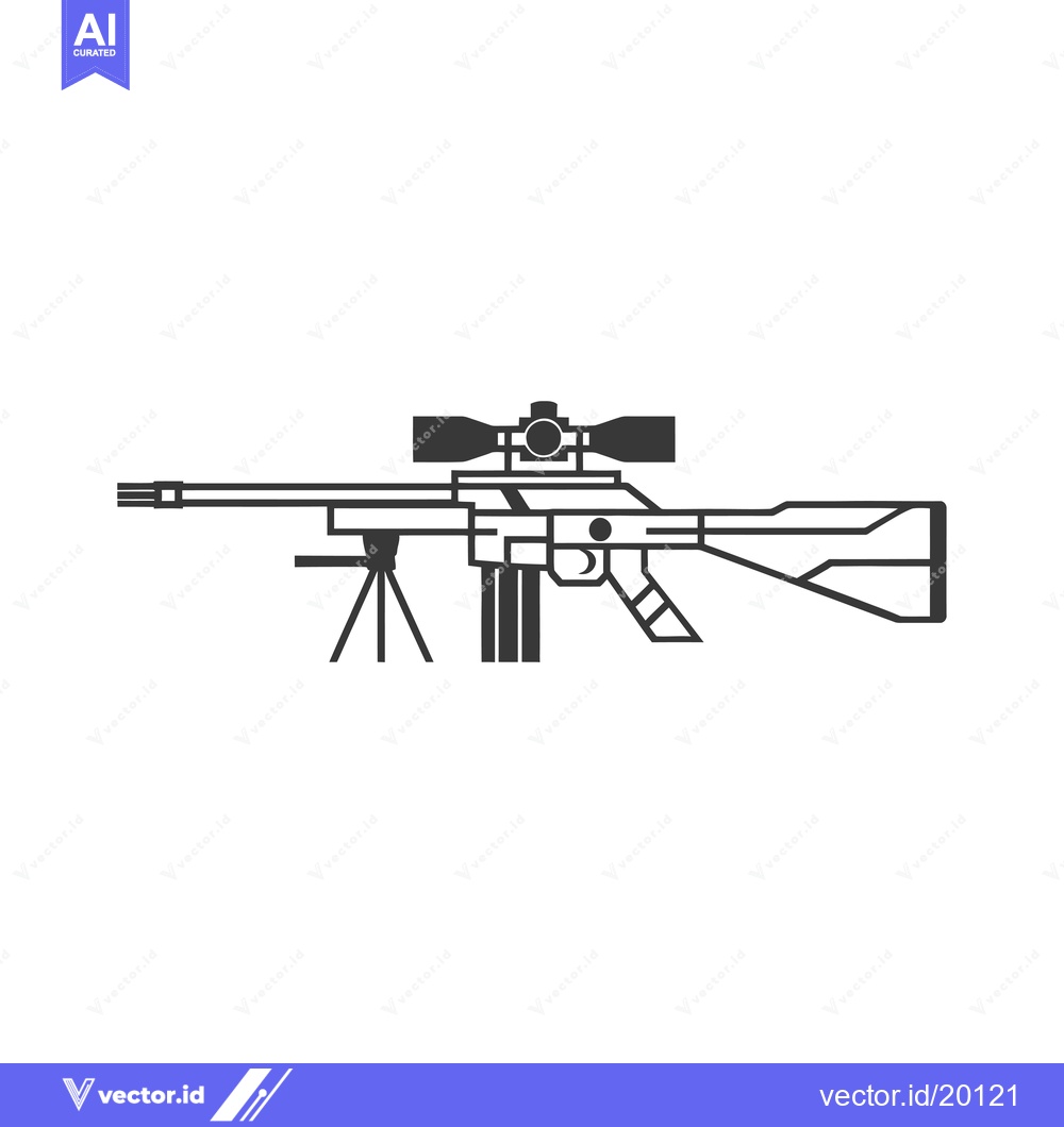 Premium Vector dari A Sniper Rifle with Scope Mounted on a Tripod