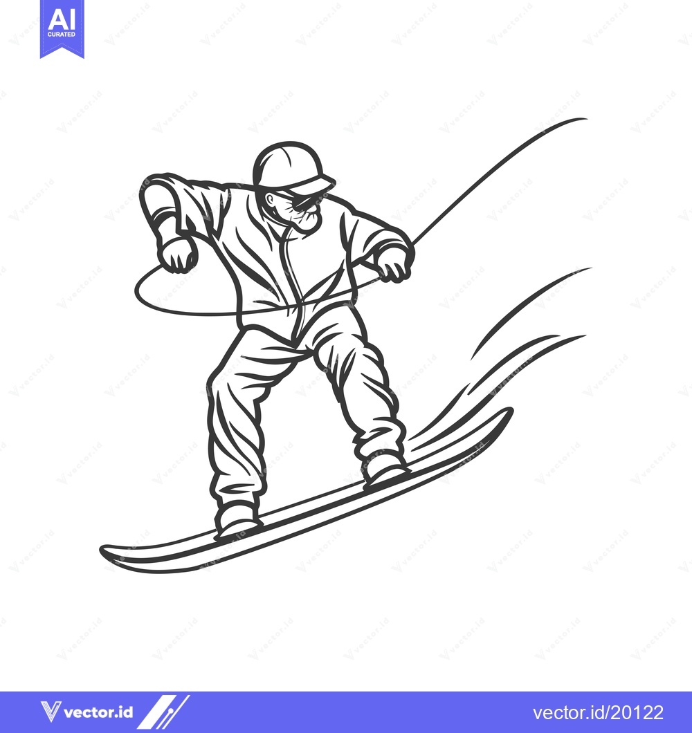 Premium Vector dari A snowboarder in mid-air, carving a turn while holding a ski pole