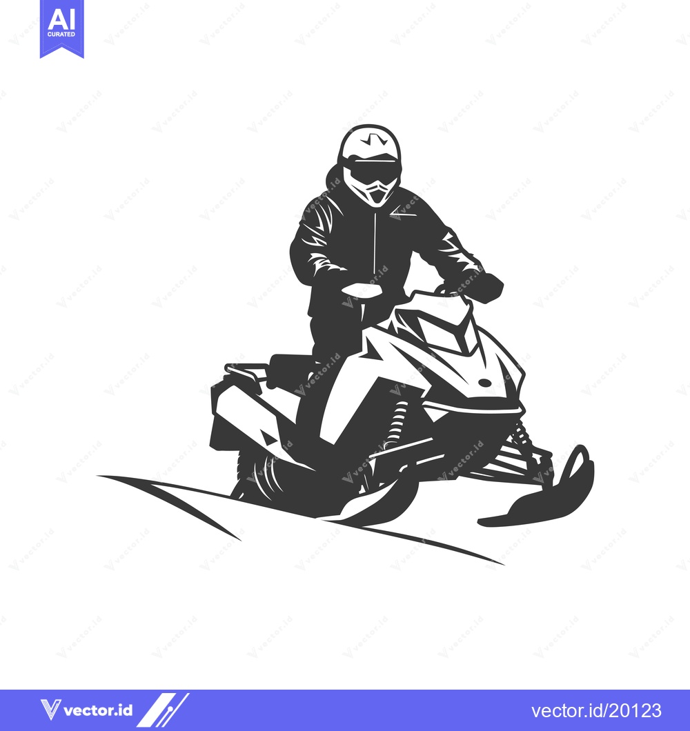 Premium Vector dari A Snowmobiler In Gear, Riding On A Snowy Path