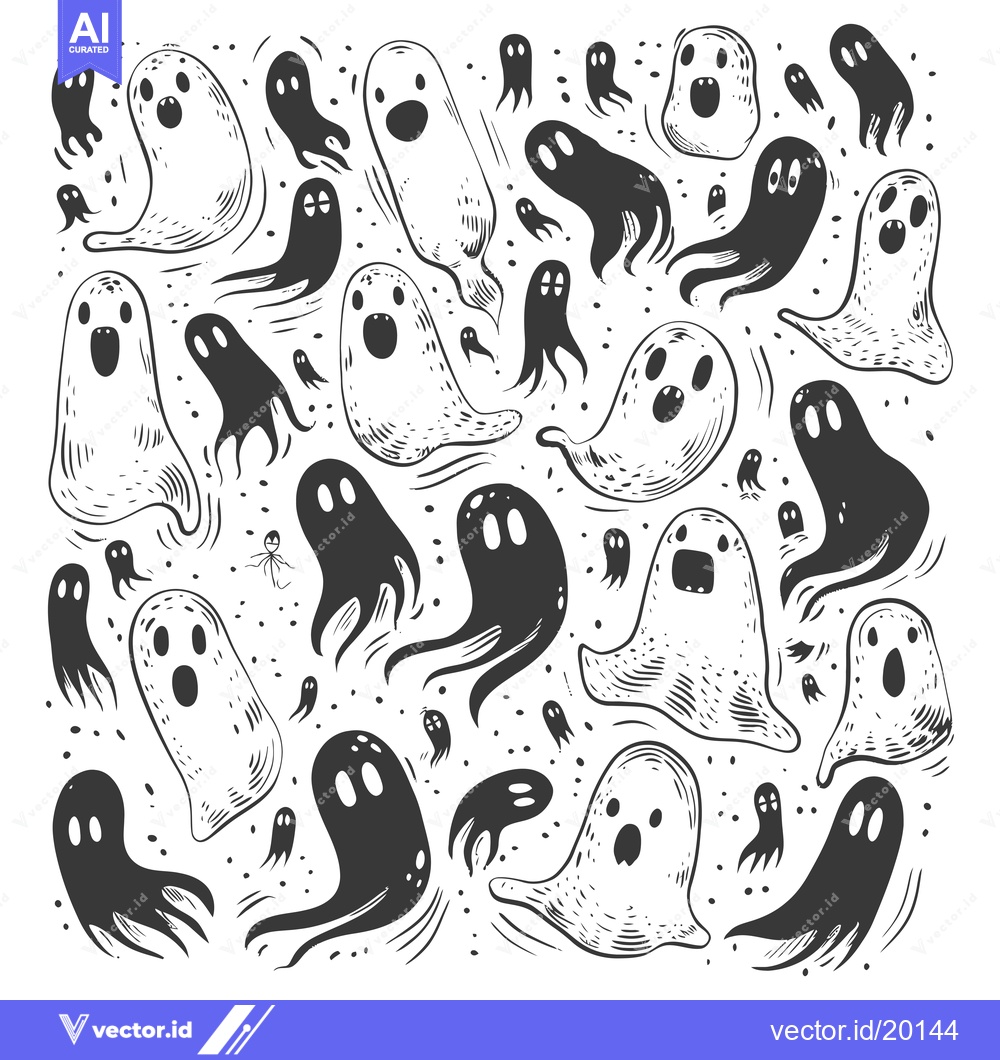 Premium Vector dari A Spooky Gathering of Hand-Drawn Ghosts