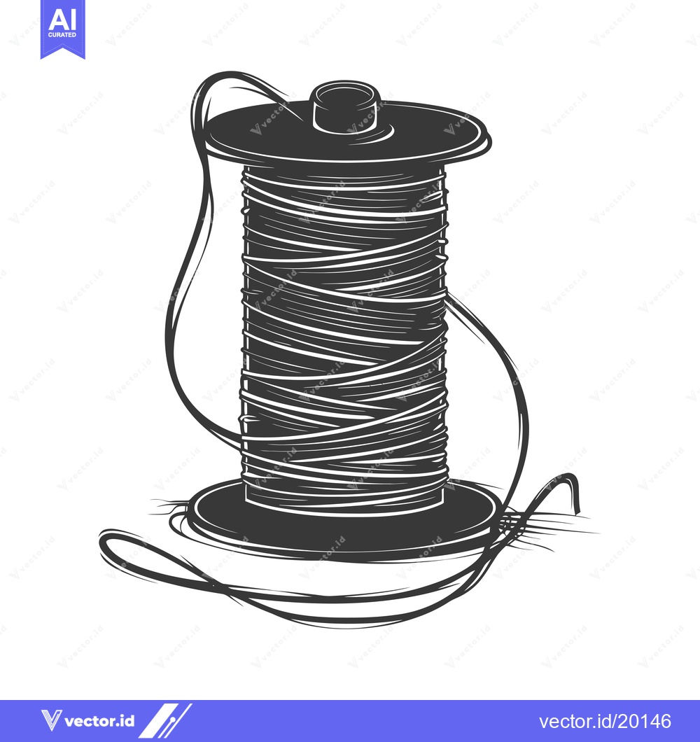 Premium Vector dari A spool of thread with a long piece of thread attached