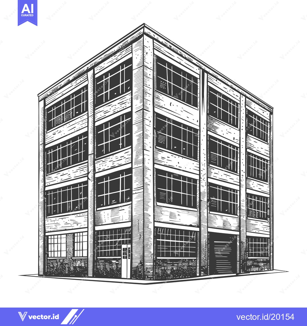Premium Vector of Industrial building with many windows and a garage door