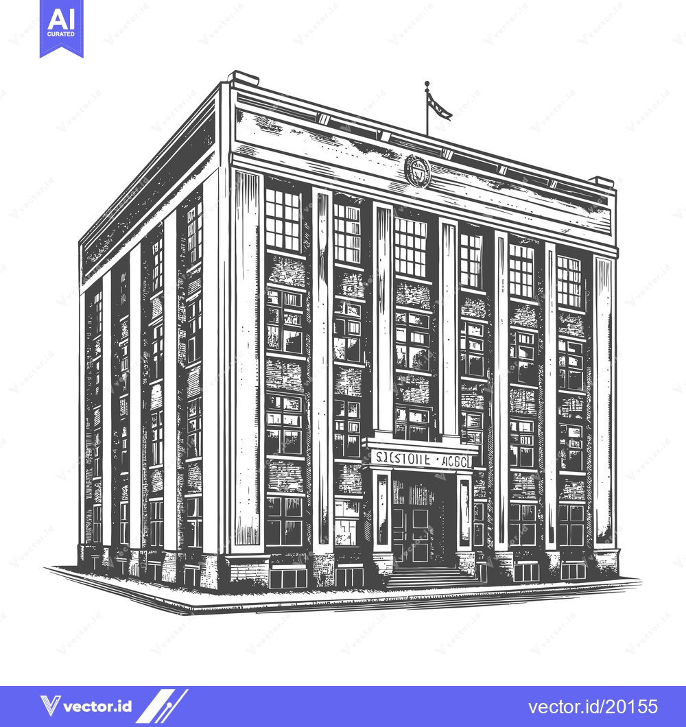 Premium Vector dari Architectural illustration of a large square building with many window