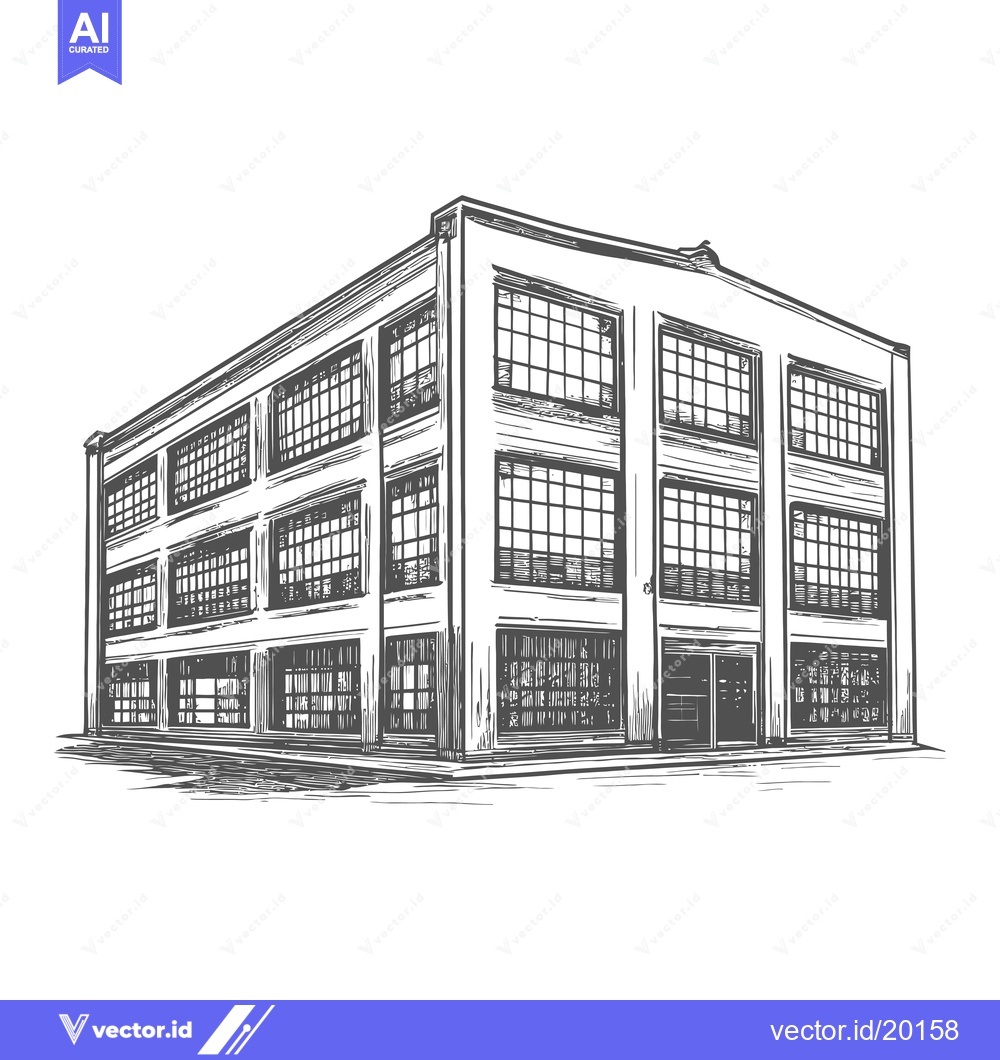 Premium Vector of This represents a drawing of a large industrial building