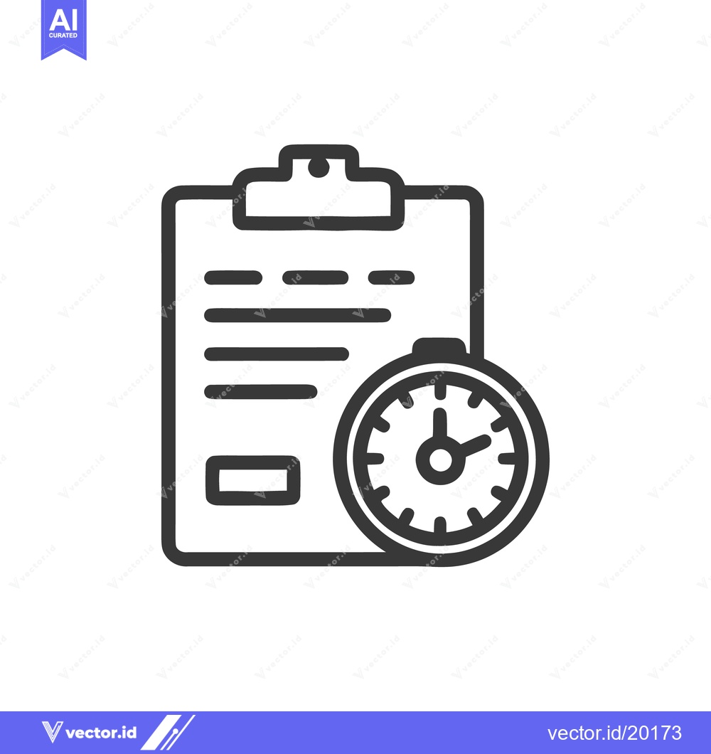 Premium Vector dari Time Management Icon: Checklist and Stopwatch in Minimalist Line Art S
