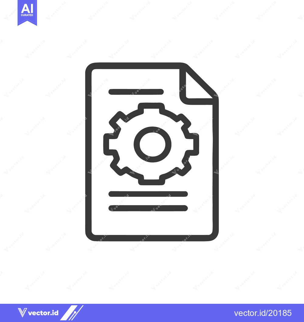 Premium Vector dari Technical Document Icon: Gear on Paper with Folded Corner, Outline Sty