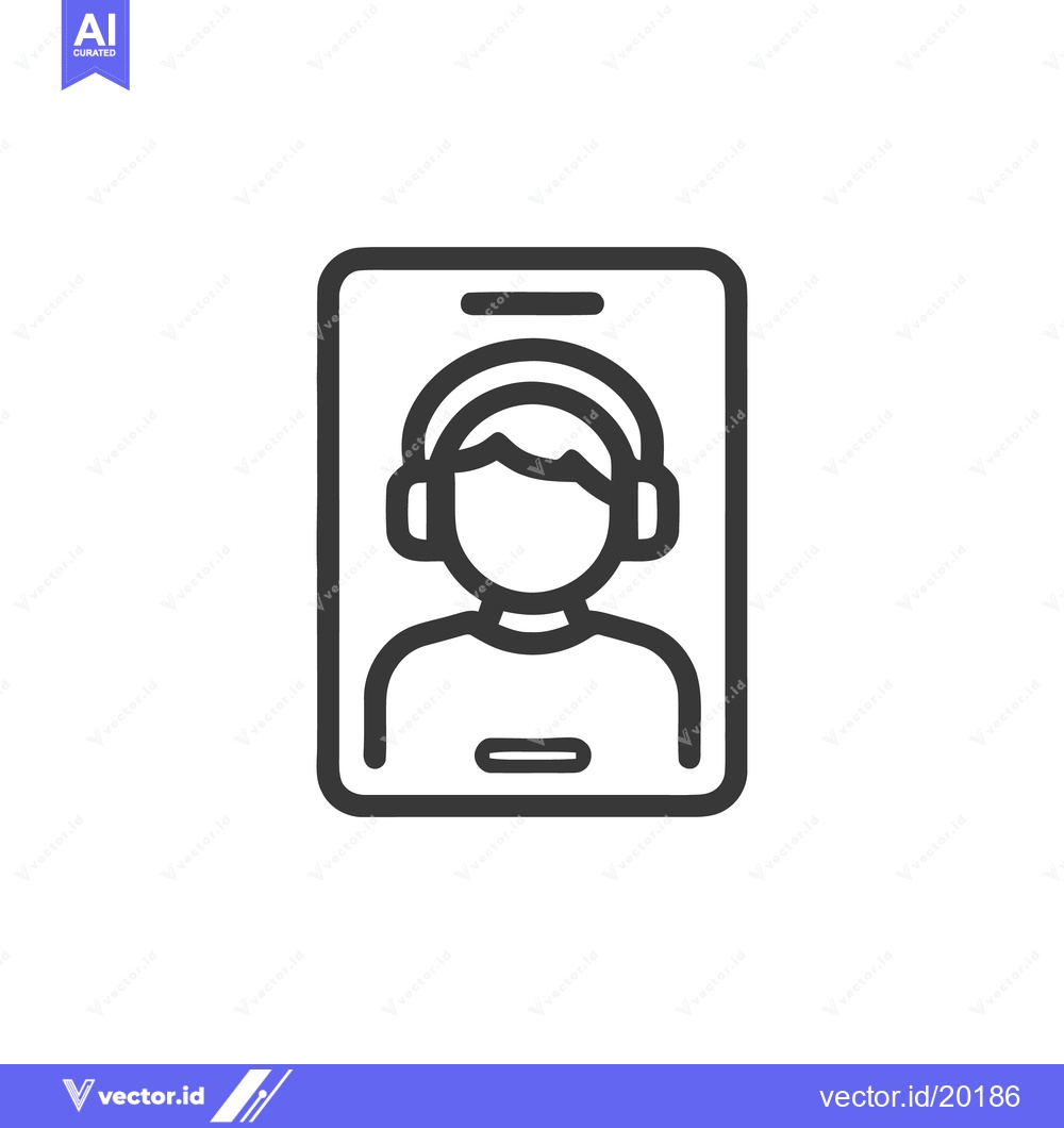 Premium Vector dari Minimalist Icon of Man with Headphones in Frame, Outline Style