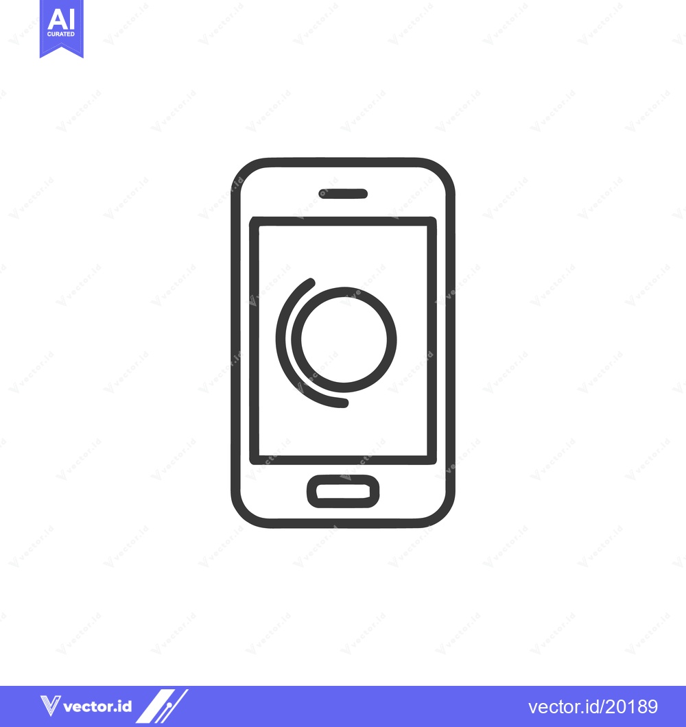 Premium Vector of Minimalist Smartphone Icon with Circular Loading Symbol, Outline Style