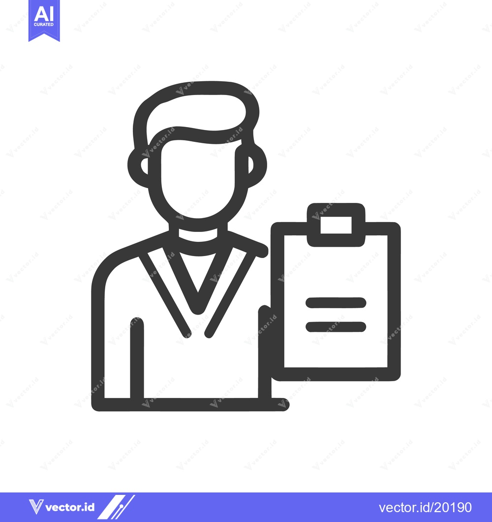 Premium Vector dari Minimalist Icon: Man Holding Clipboard with Document Outline