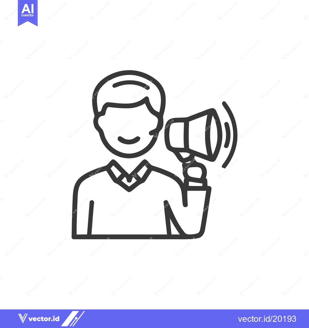 Premium Vector of Minimalist Icon: Man with Megaphone, Communication and Announcement Co