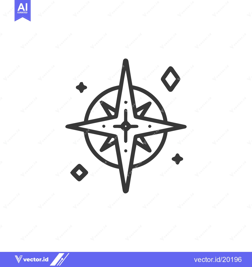 Premium Vector of Minimalist Compass Rose Icon with Stars and Diamonds on White Backgrou