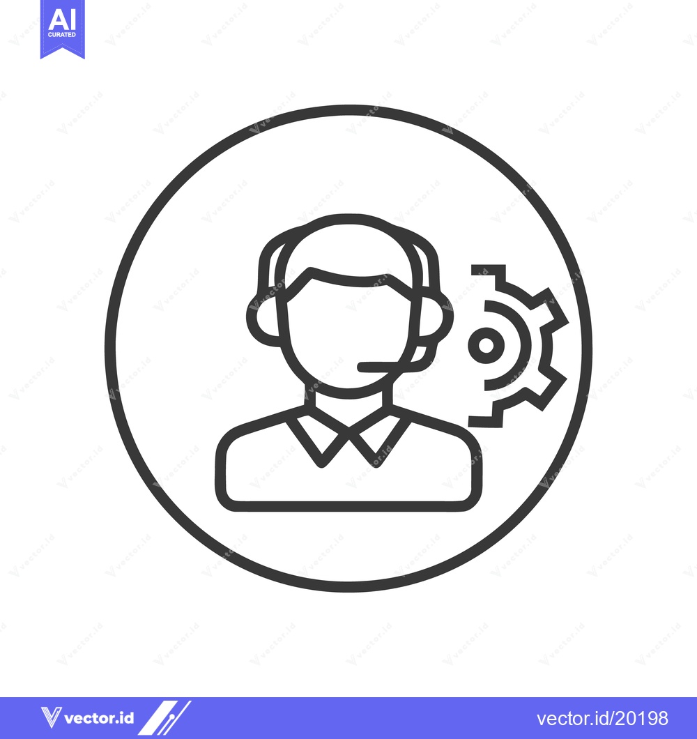 Premium Vector dari Technical Support Icon: Faceless Agent with Gear in Circle