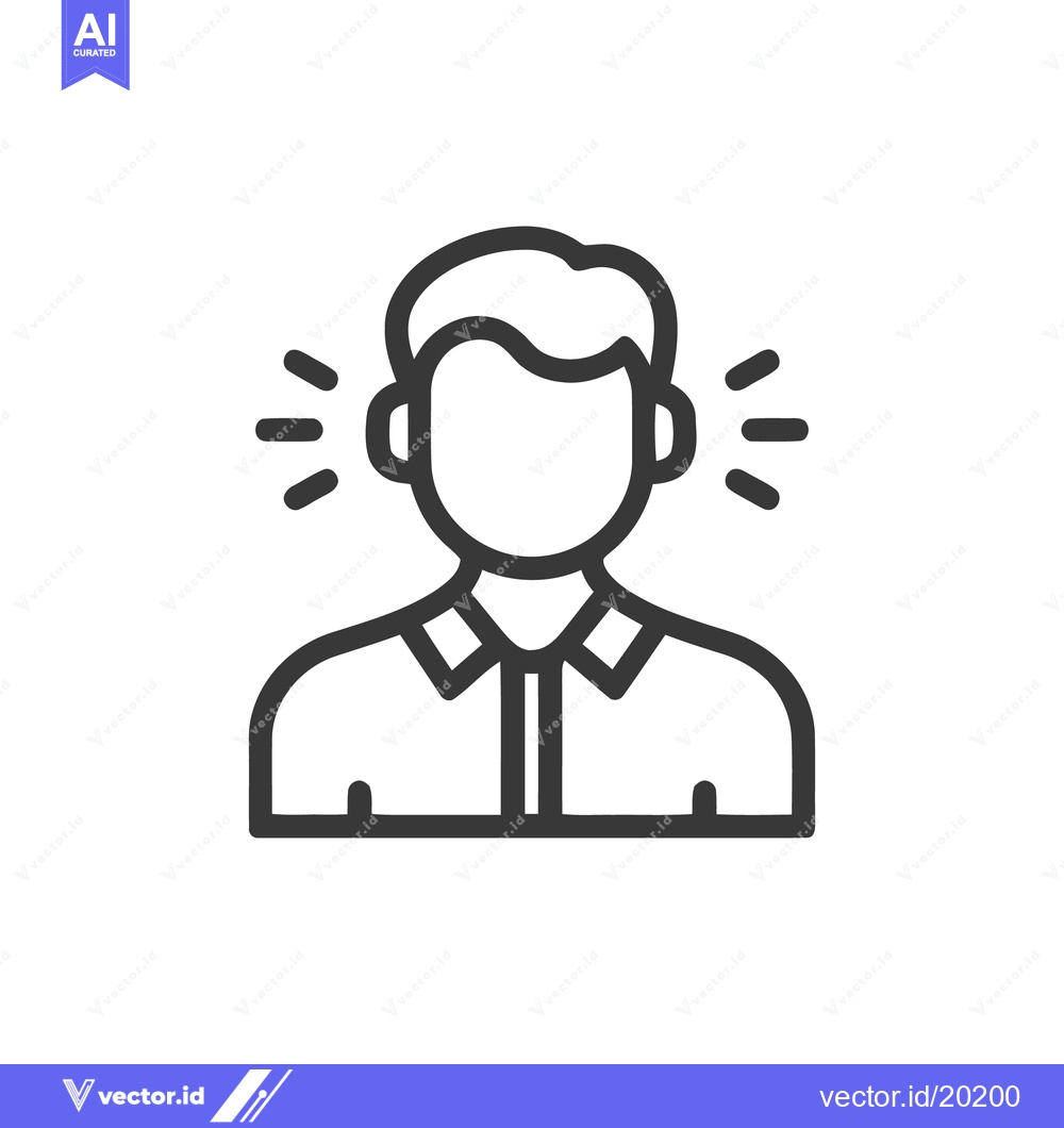 Premium Vector of Hearing Loss Icon: Man with Sound Waves Near Ears, Outline Style