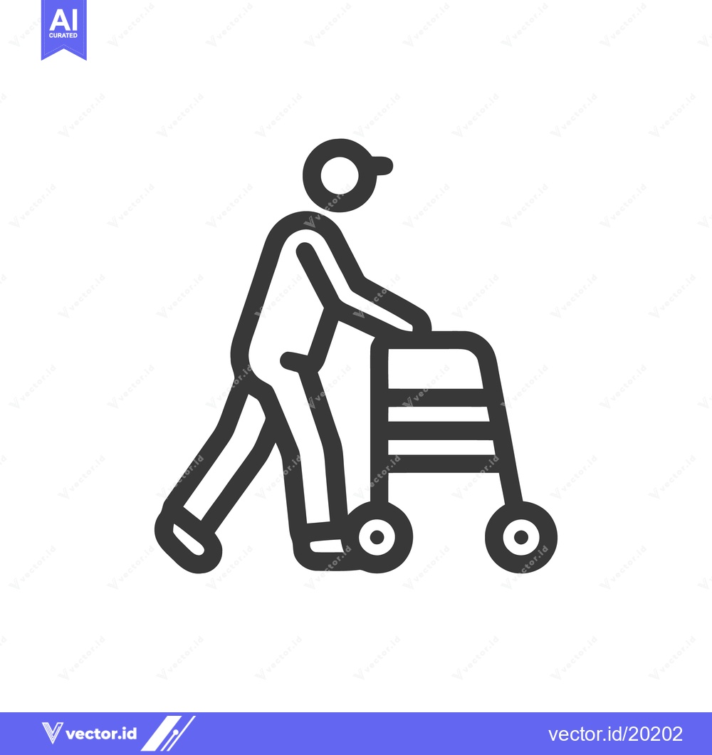 Premium Vector dari Minimalist Icon: Elderly Person Using Walker for Mobility Assistance