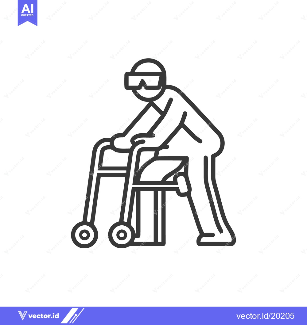 Premium Vector dari Minimalist Line Art: Elderly Person Using Walker for Mobility Assistan