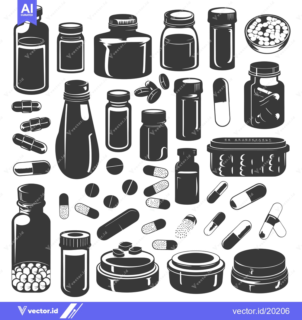 Premium Vector dari Assorted Medicine Bottles, Jars, and Pills