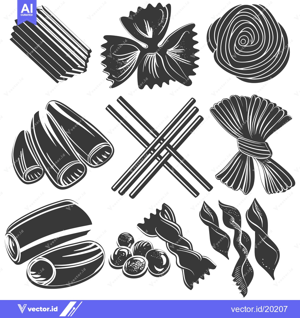 Premium Vector dari Assorted Types of Italian Pasta