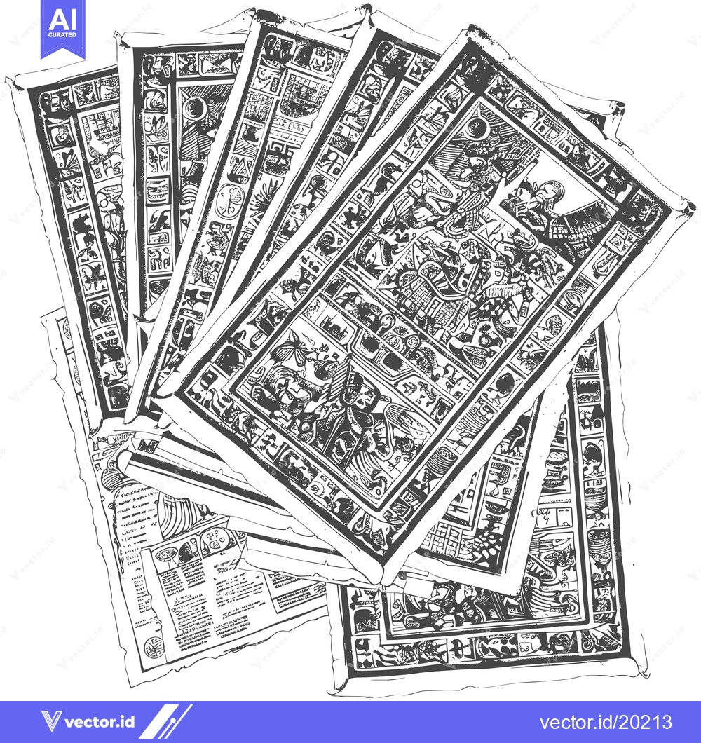 Premium Vector dari A stack of ancient Aztec glyphs on paper
