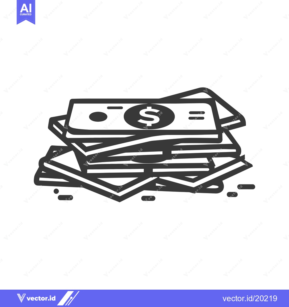 Premium Vector dari A stack of cash with a dollar symbol on the top bill
