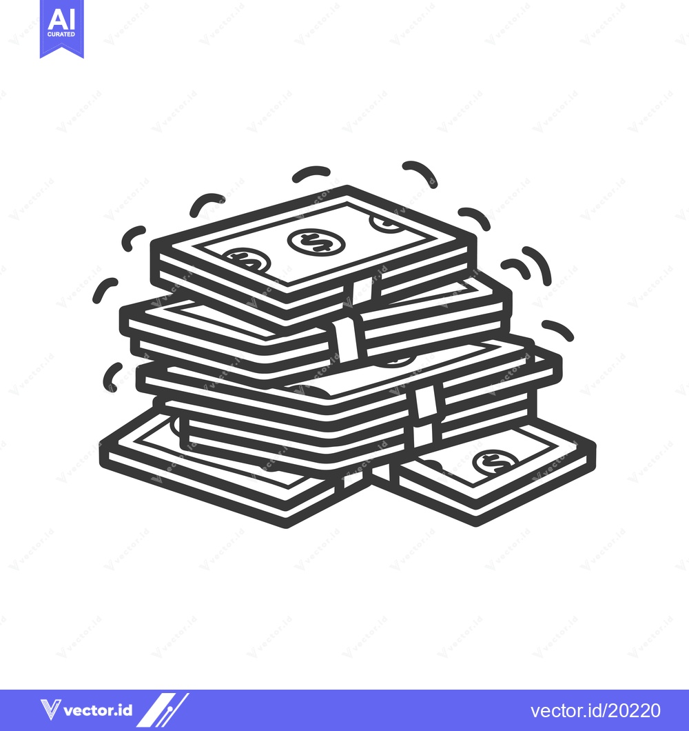 Premium Vector dari A Stack of Cash With Dollar Sign and Wavy Lines