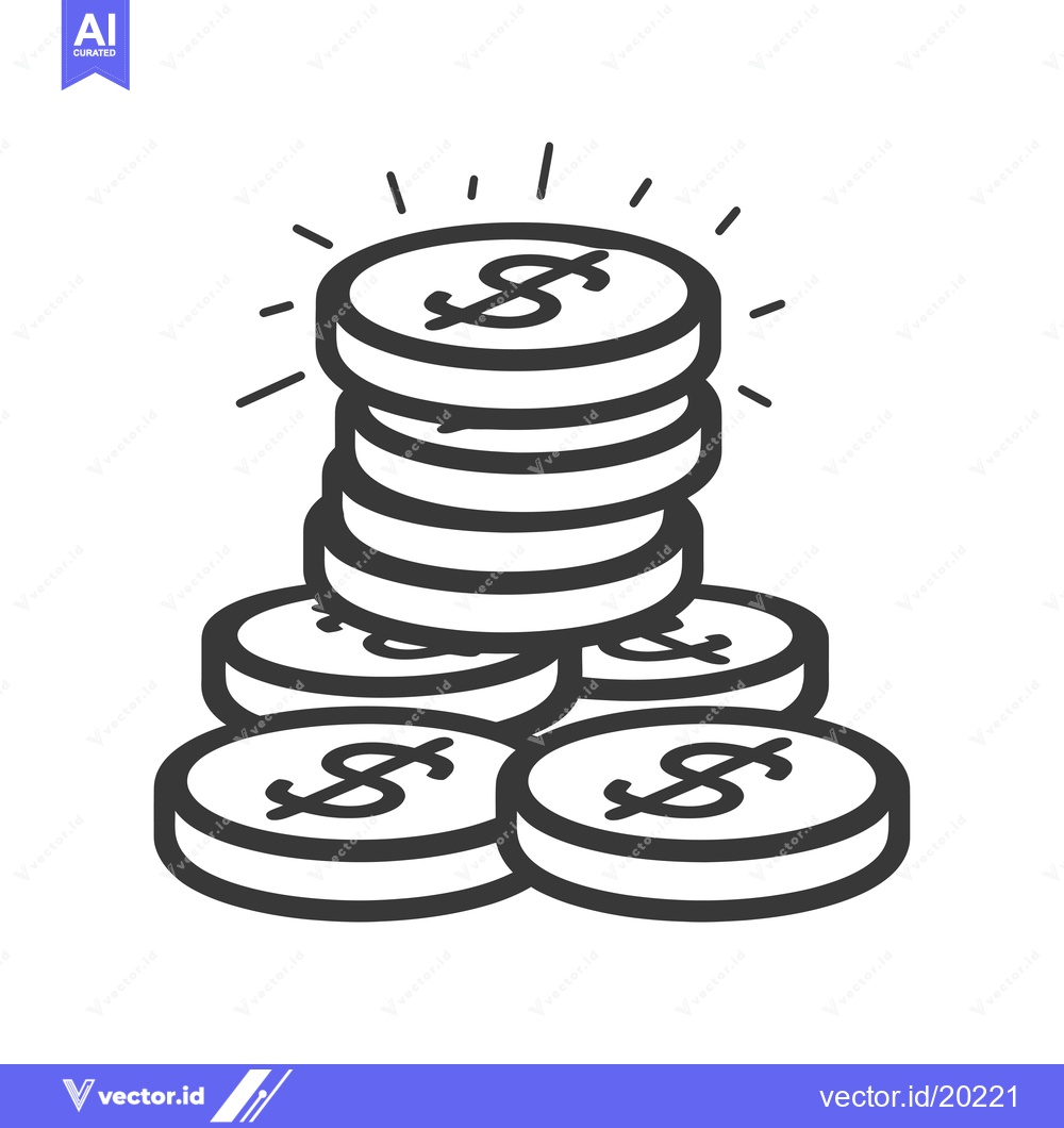 Premium Vector dari A Stack of Coins With Dollar Signs and Rays of Light
