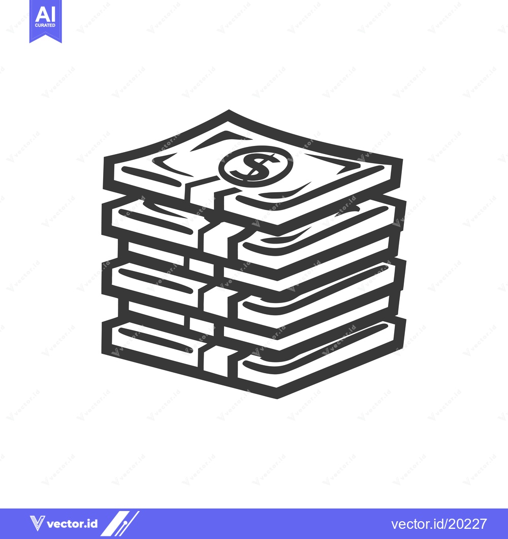 Premium Vector dari A Stack of Five US Dollar Bills with a Dollar Sign Symbol