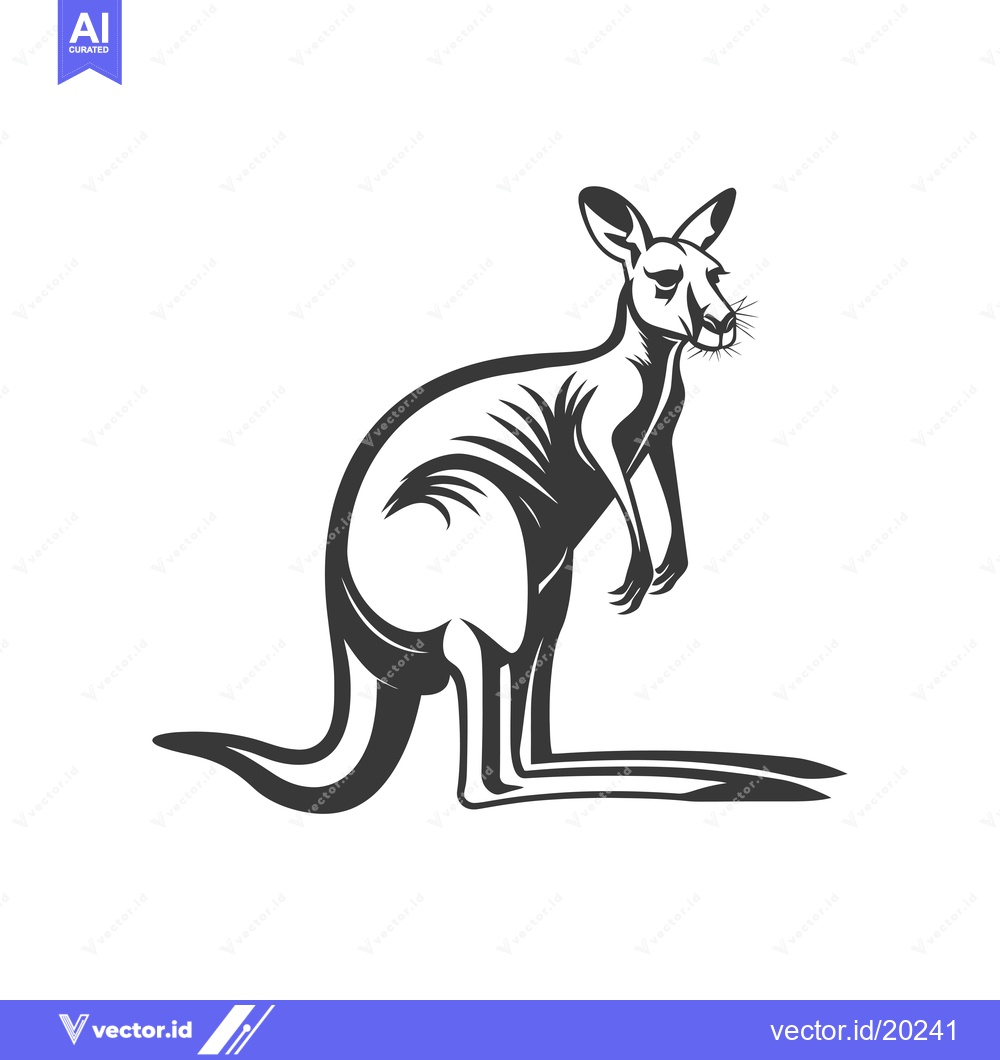 Premium Vector dari A Standing Black and White Silhouette of a Kangaroo