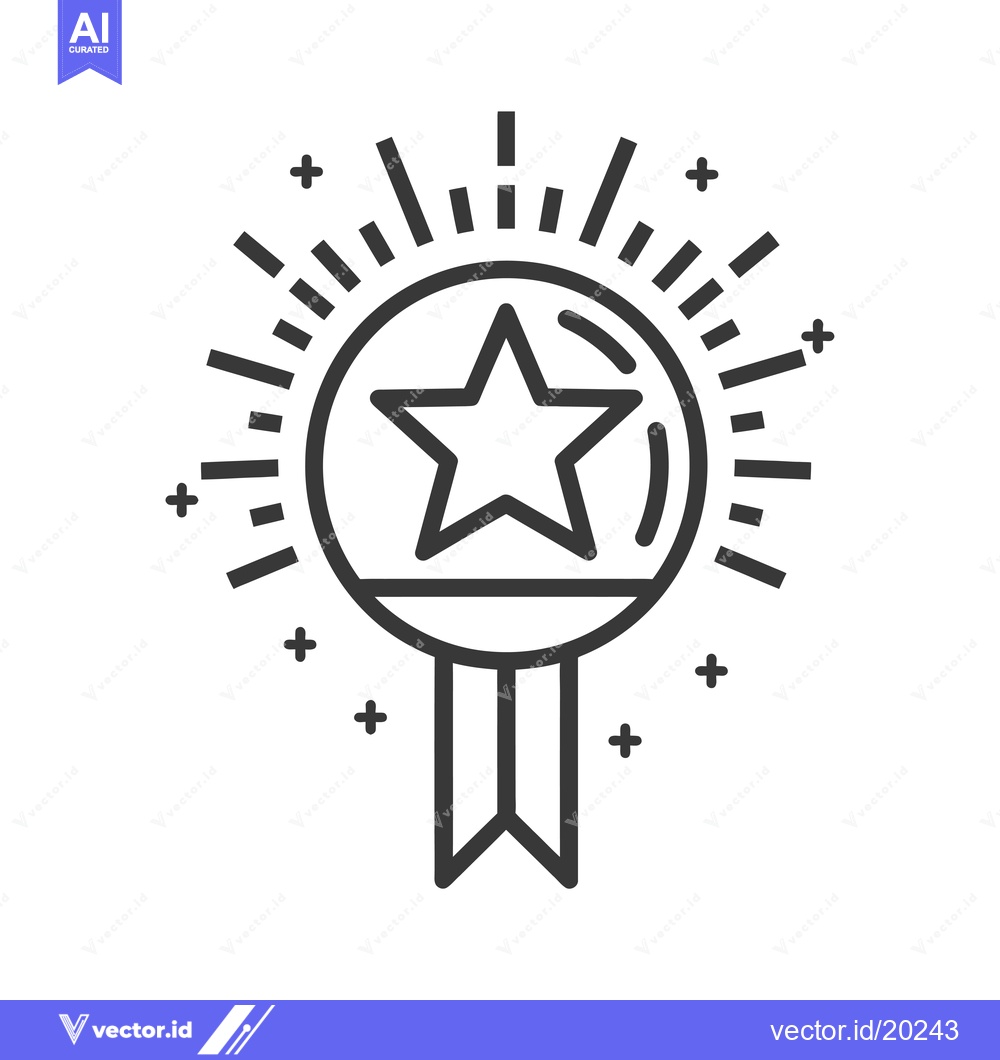 Premium Vector of A Star Shaped Badge With A Ribbon and Rays of Light Behind It