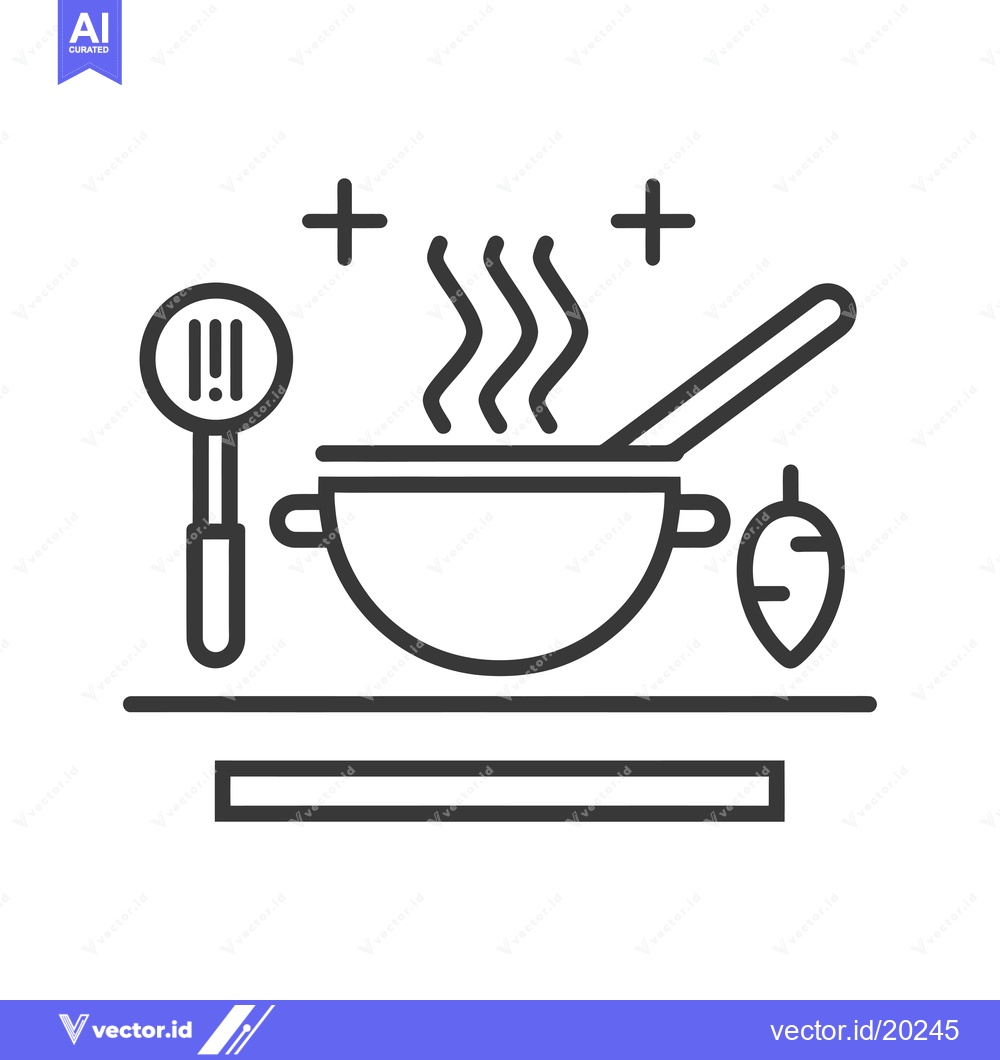 Premium Vector dari A steaming pot of soup on a stovetop with a ladle and a peppercorn