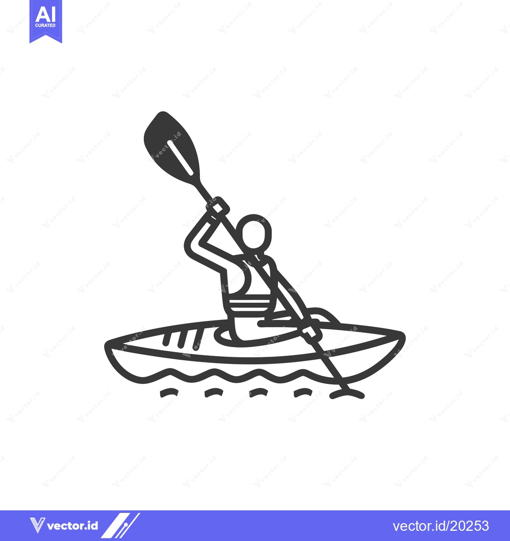 Premium Vector dari A Stick Figure Kayaking on Water with a Paddle