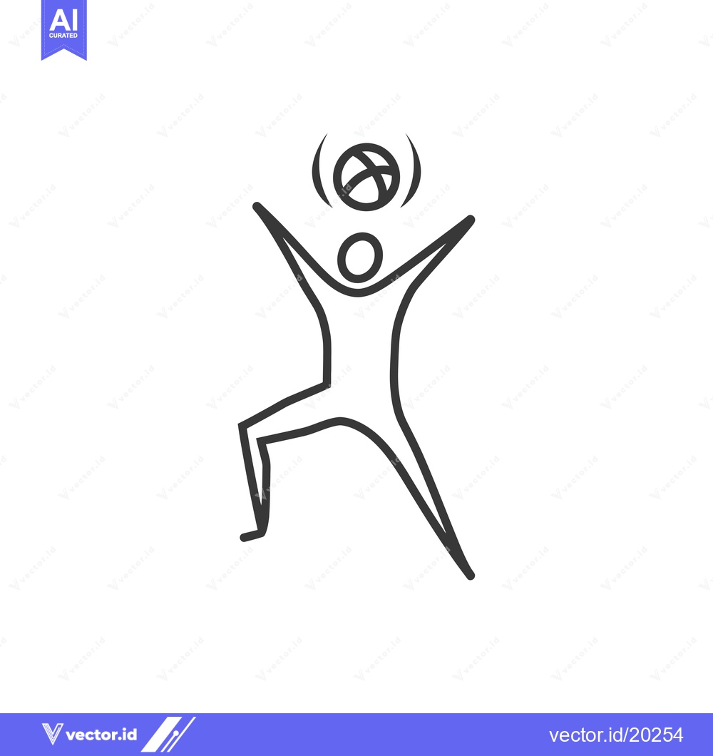 Premium Vector of A stick figure person catching a ball with their hands raised