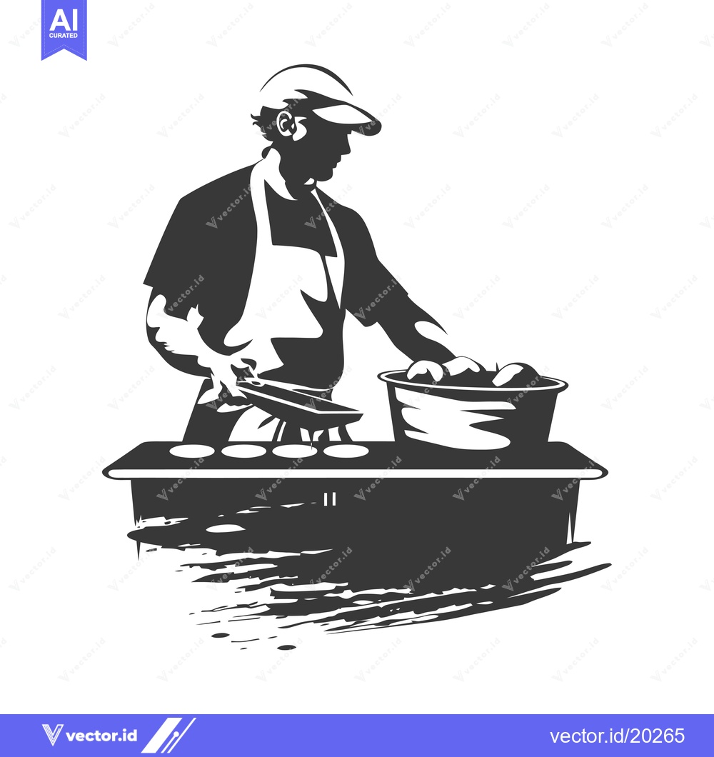 Premium Vector dari A Street Food Vendor Preparing a Meal at His Stand