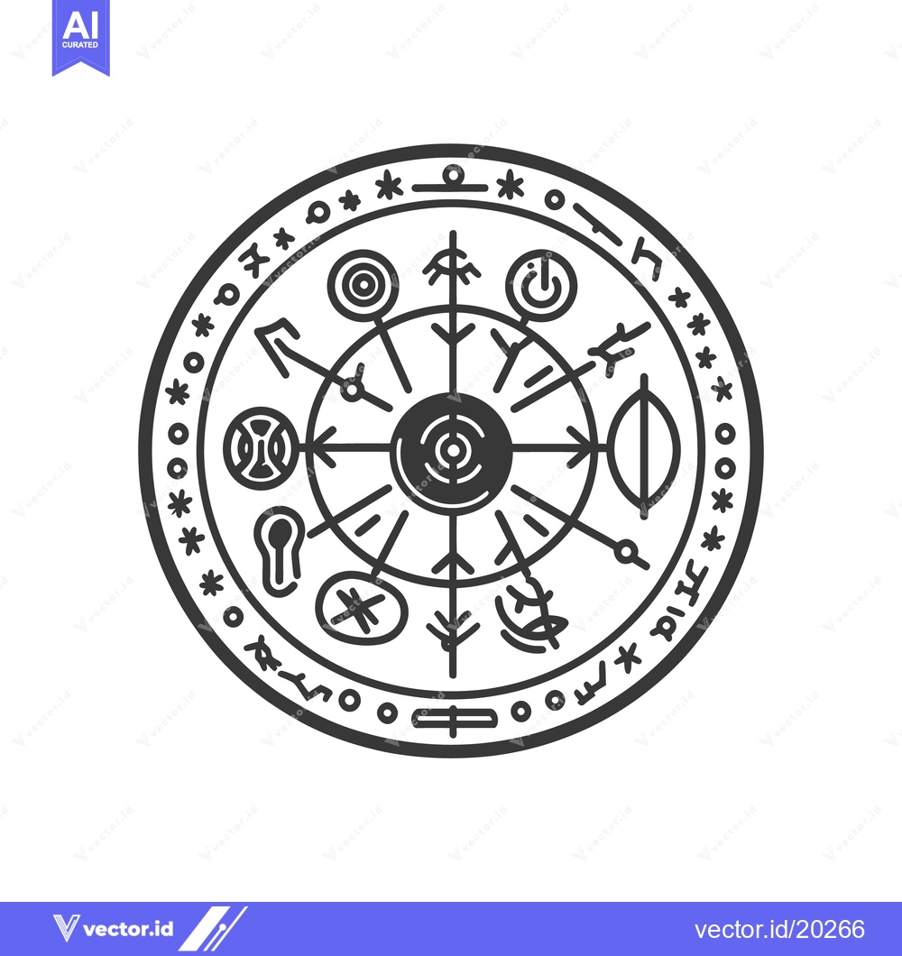 Premium Vector of A Circular Graphic Depicting Mystical Symbols and Geometric Lines