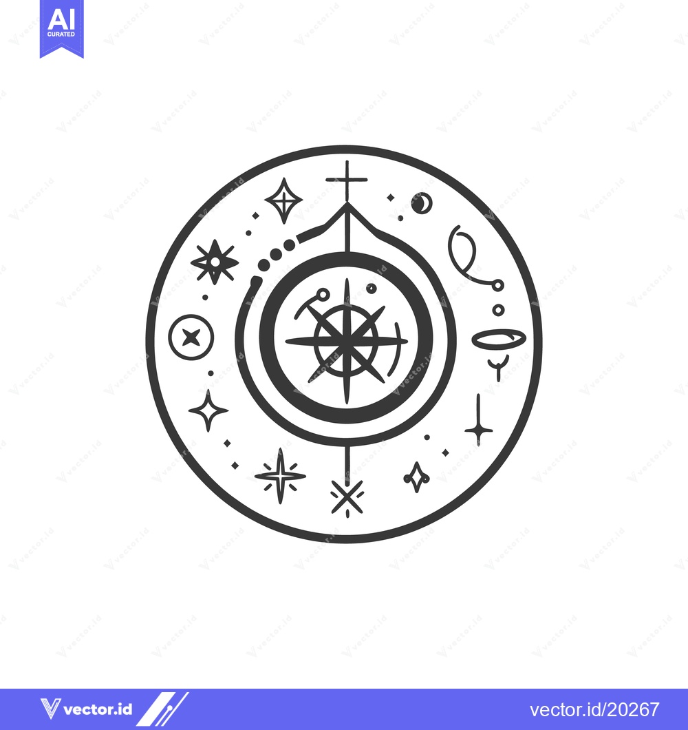 Premium Vector of Detailed black and white circular design with various celestial symbol
