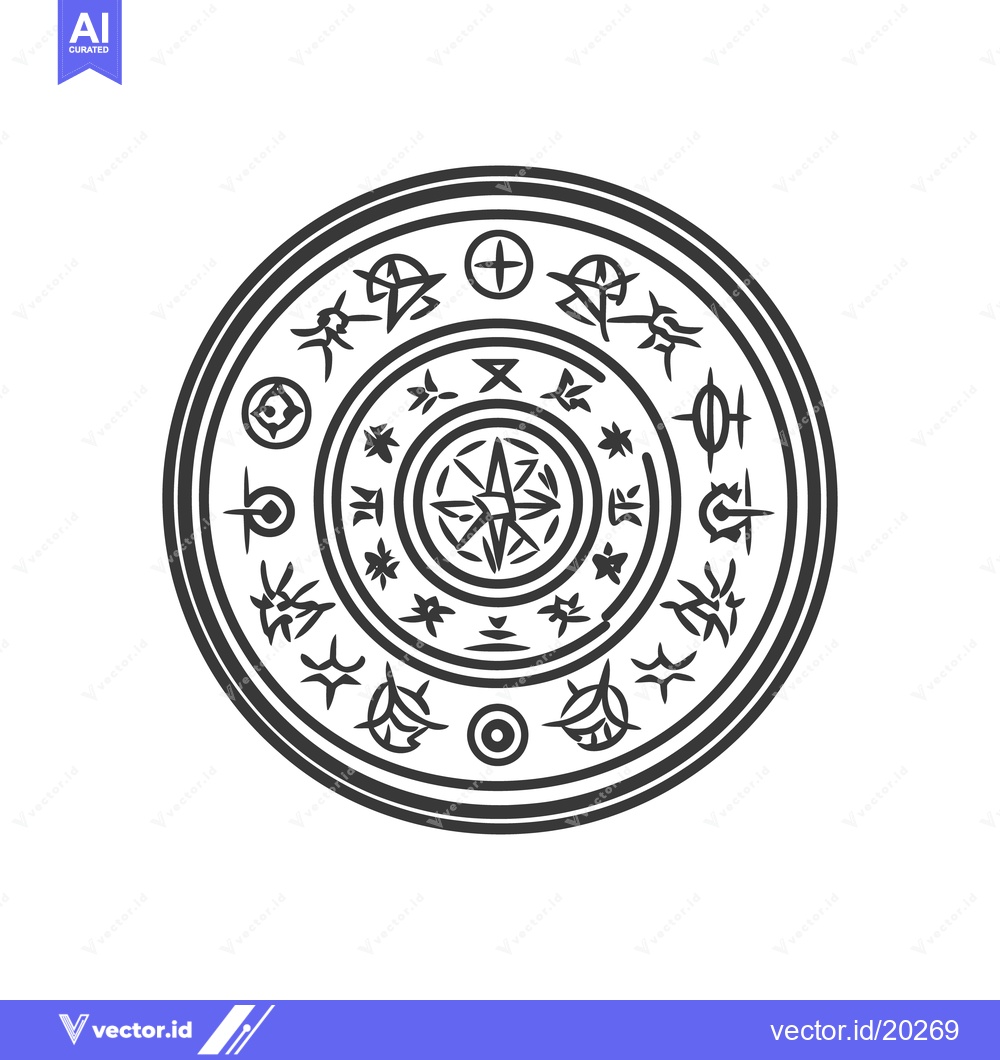 Premium Vector dari A circular design containing multiple symbols and shapes is depicted