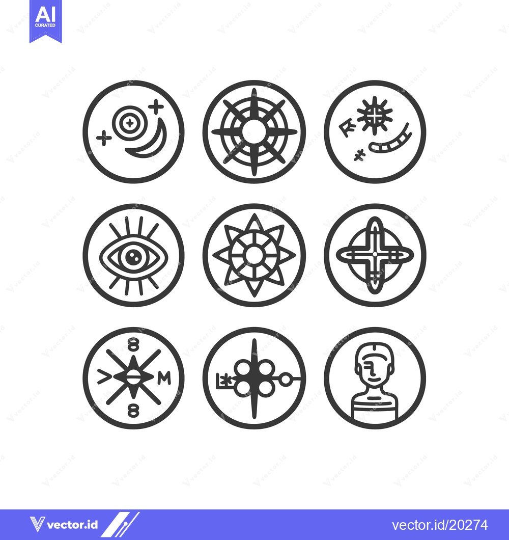 Premium Vector dari Black and white circular icons depicting mystical and esoteric symbols