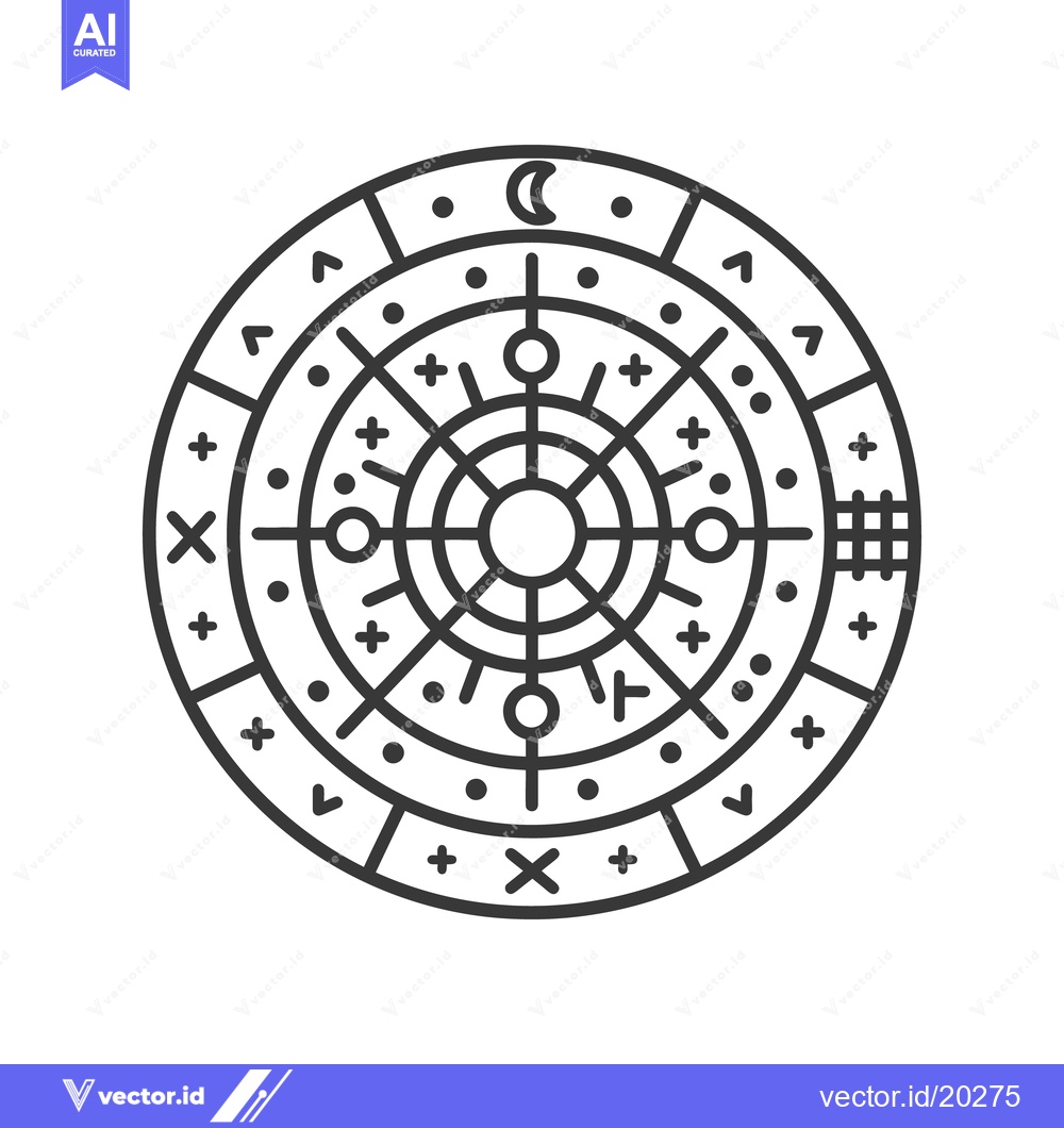 Premium Vector dari A detailed circular geometric design with various symbol elements