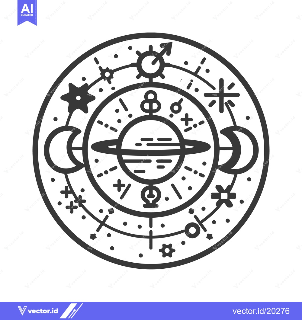 Premium Vector dari A circular illustration depicts celestial bodies and astrological symb