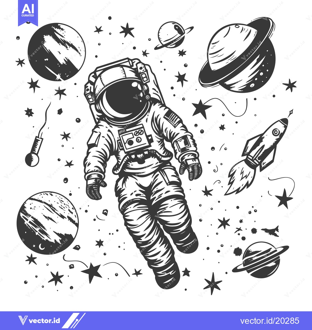 Premium Vector dari Astronaut Floating in Space Surrounded by Stars and Planets