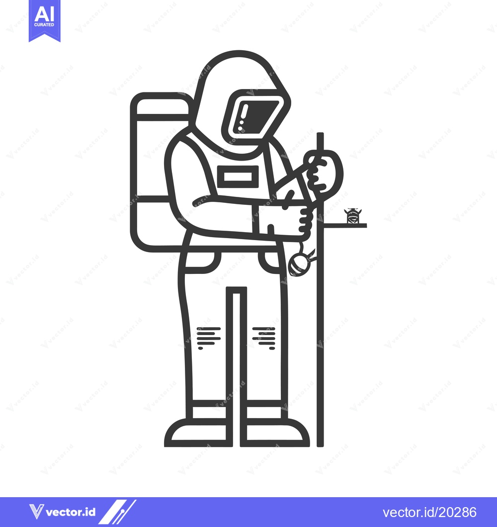 Premium Vector dari Astronaut in a Spacesuit Holding a Pole with a Small Object at the End