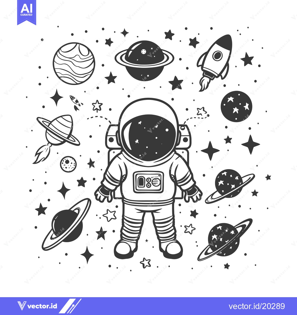 Premium Vector of Astronaut in Space with Planets and Stars