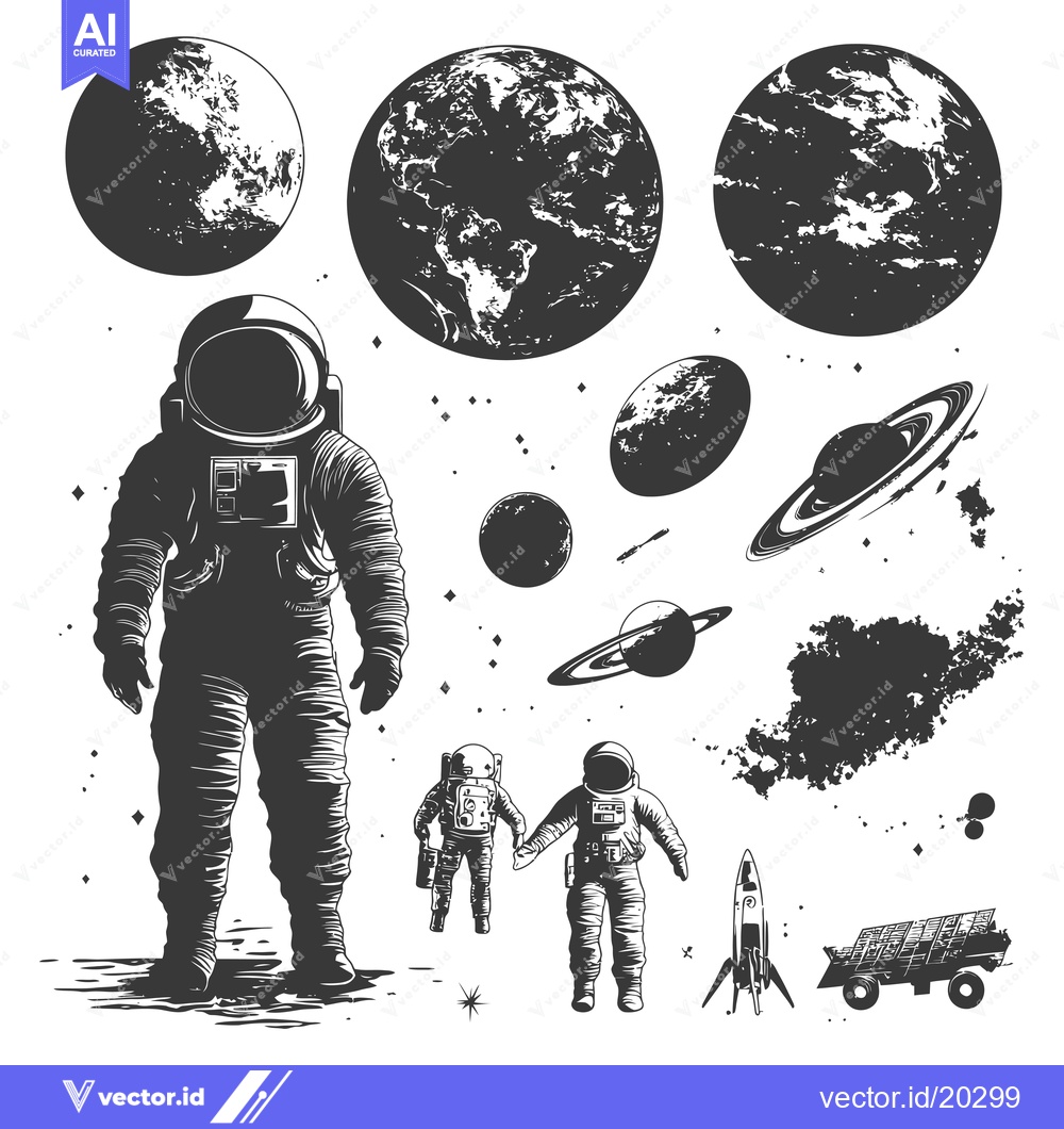 Premium Vector dari Astronauts in Space with Planets and a Rocket