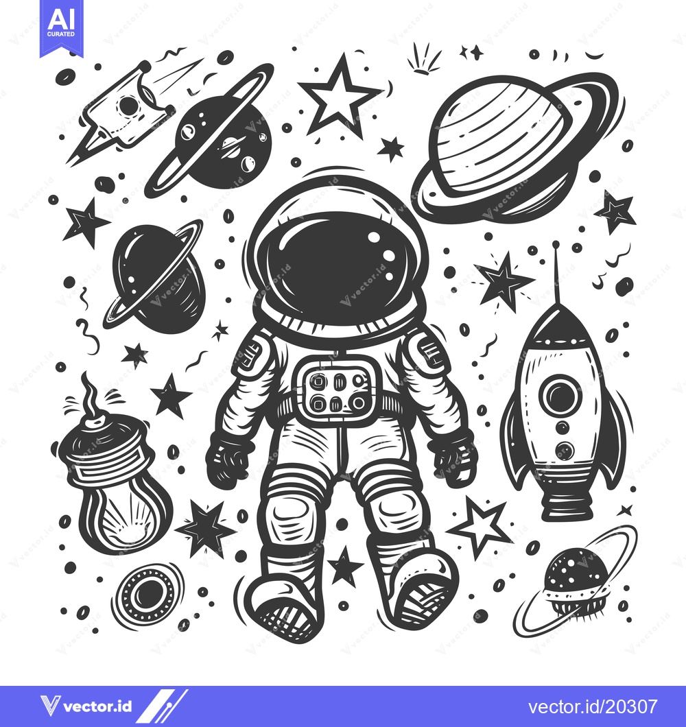 Premium Vector dari Astronaut with Spaceship and Planets in Outer Space