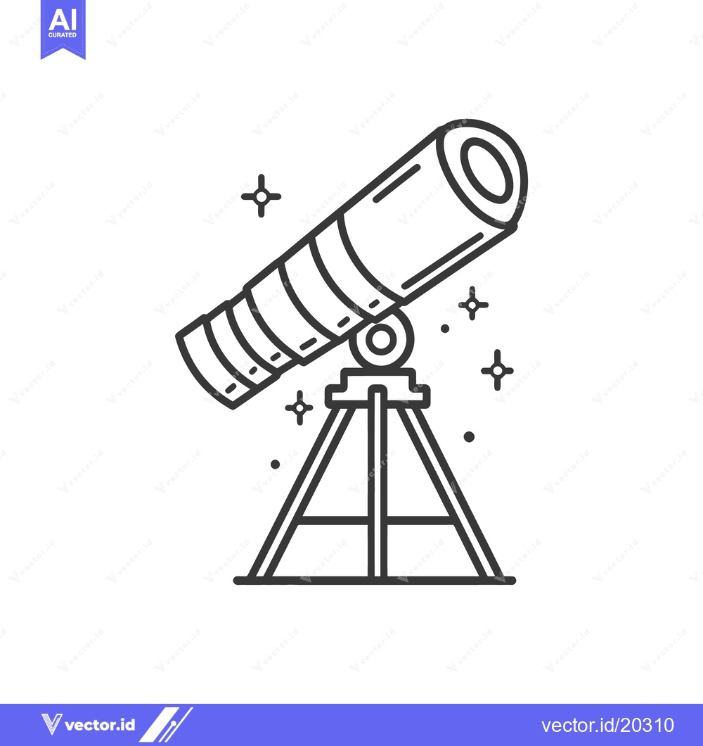 Premium Vector of A simple black and white image showing a telescope on a tripod