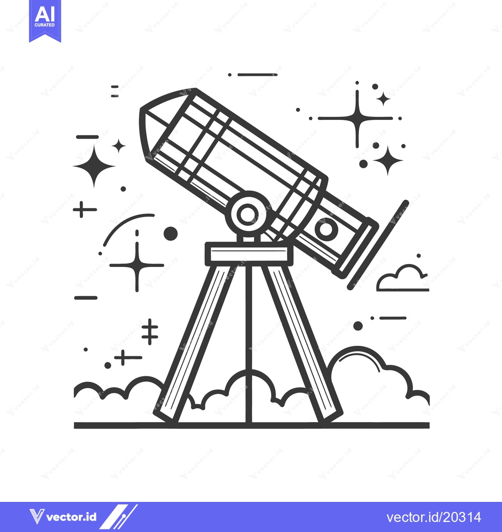 Premium Vector of An illustrated telescope observing the cosmos in the night sky