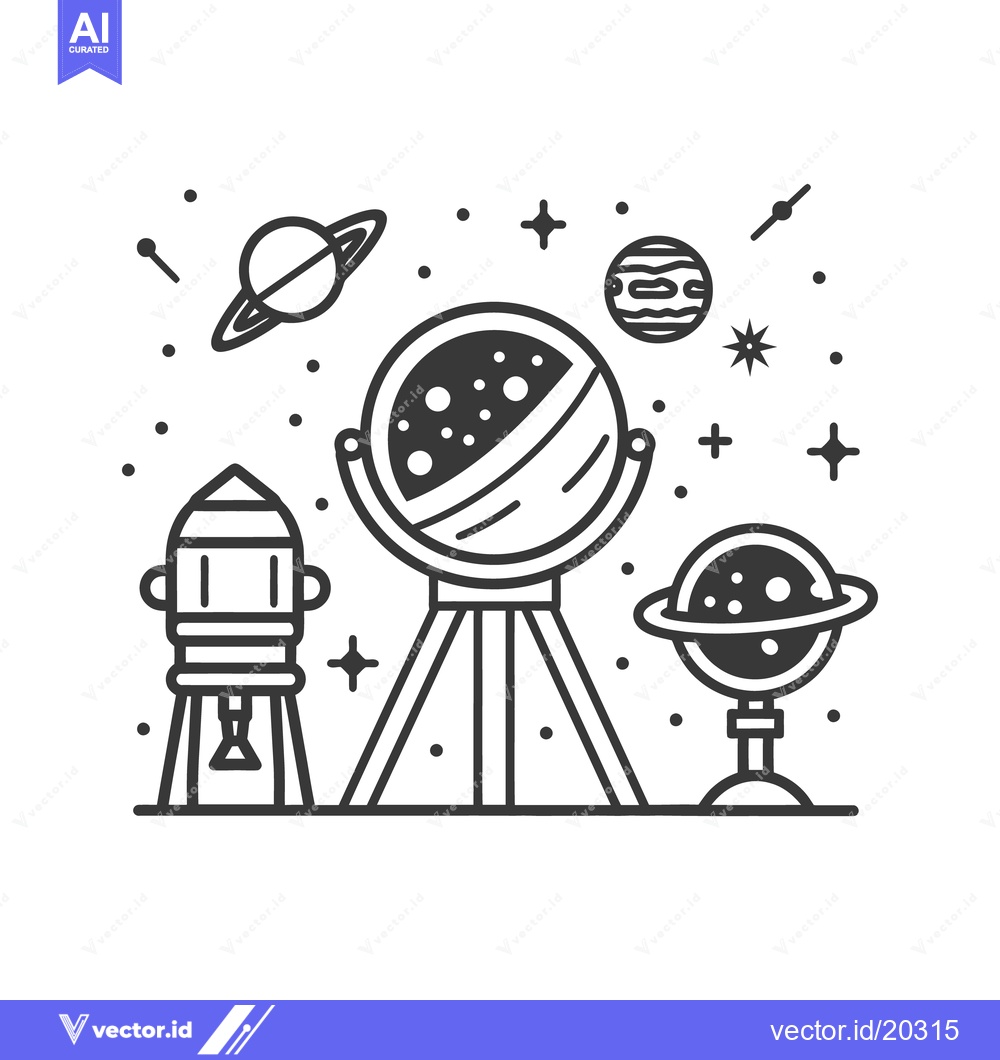 Premium Vector dari A stylized illustration depicts a space theme with planets and objects