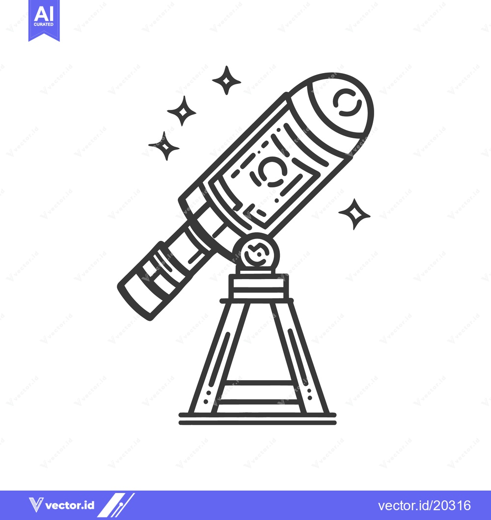 Premium Vector of A black and white line illustration of a telescope with stars
