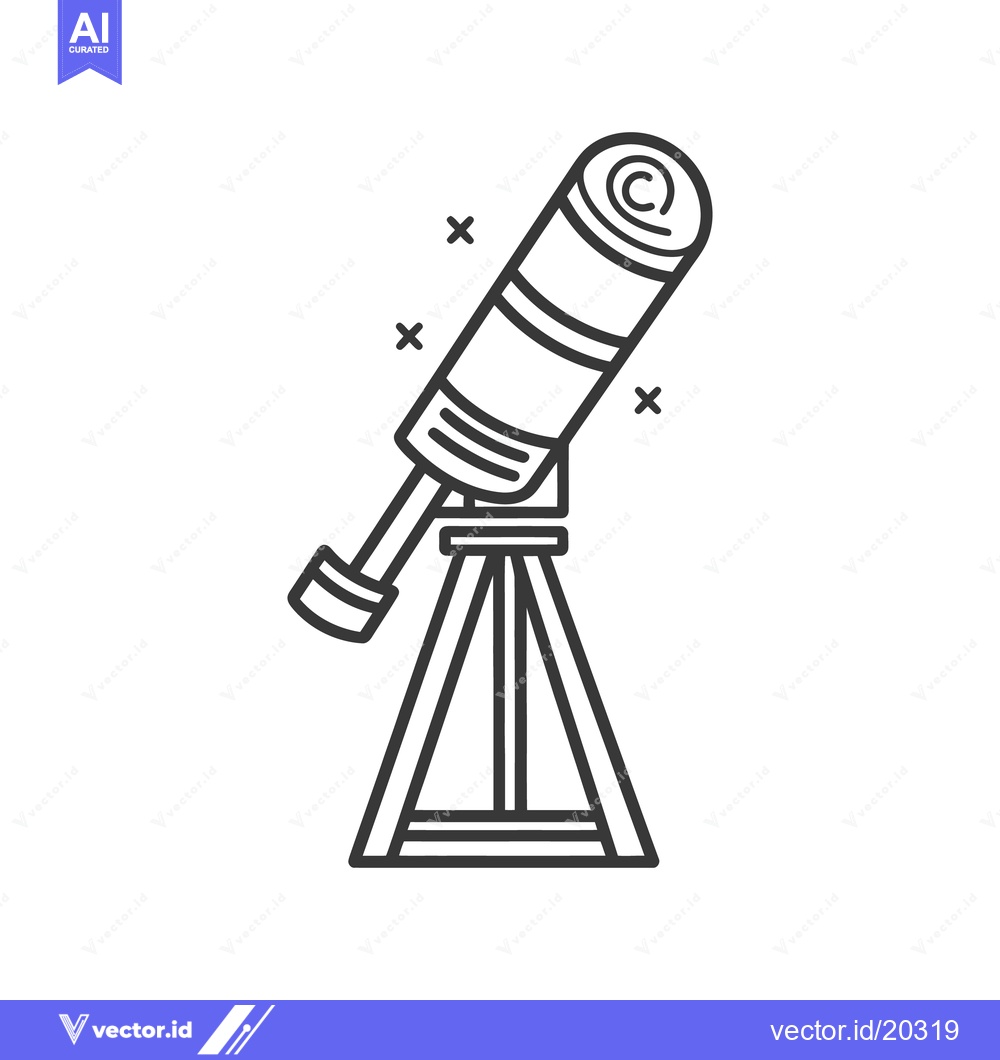 Premium Vector dari A simple black and white drawing of a telescope on a tripod