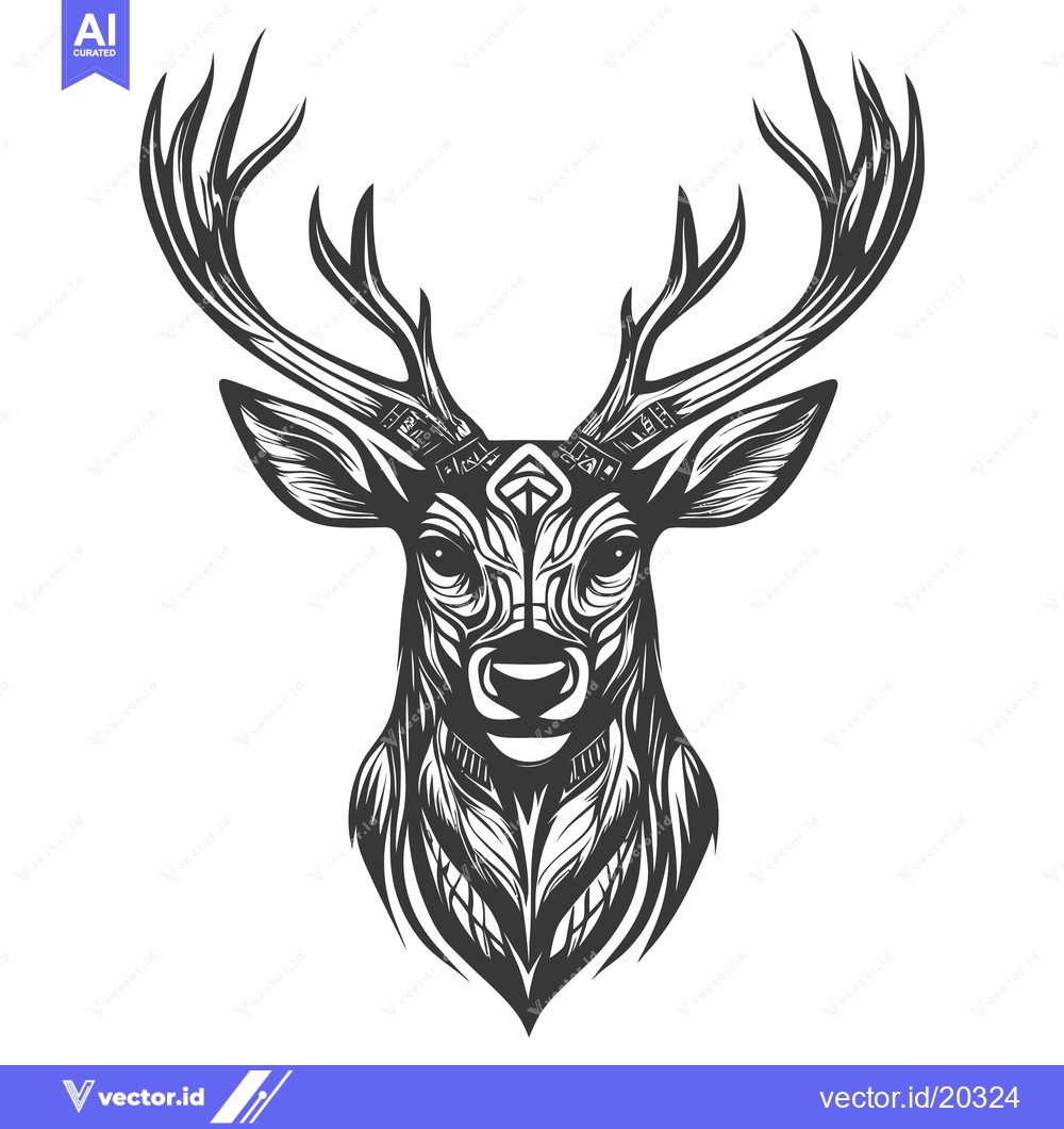Premium Vector of A stylized black and white deer head with large antlers